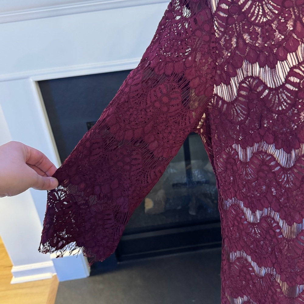 Jessica Howard Lace Overlay Sheath Dress – Burgundy Wine – Size 16 - Picture 3 of 13